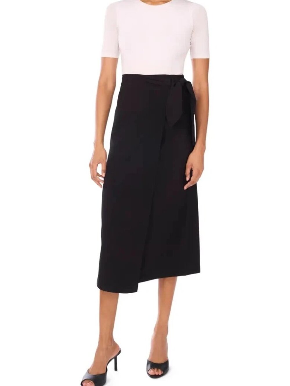 NWOT Ted Baker Wrap Midi Asymmetrical Skirt Side Tie Back Elastic Waist Black L